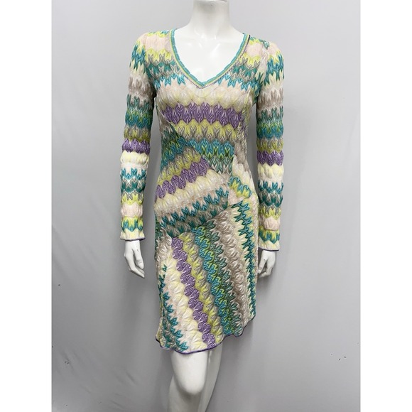 Missoni Dress‎ With Slip Pastel Tones Pink Yellow Lilac Taups Size 38 Fits XS - Picture 1 of 10